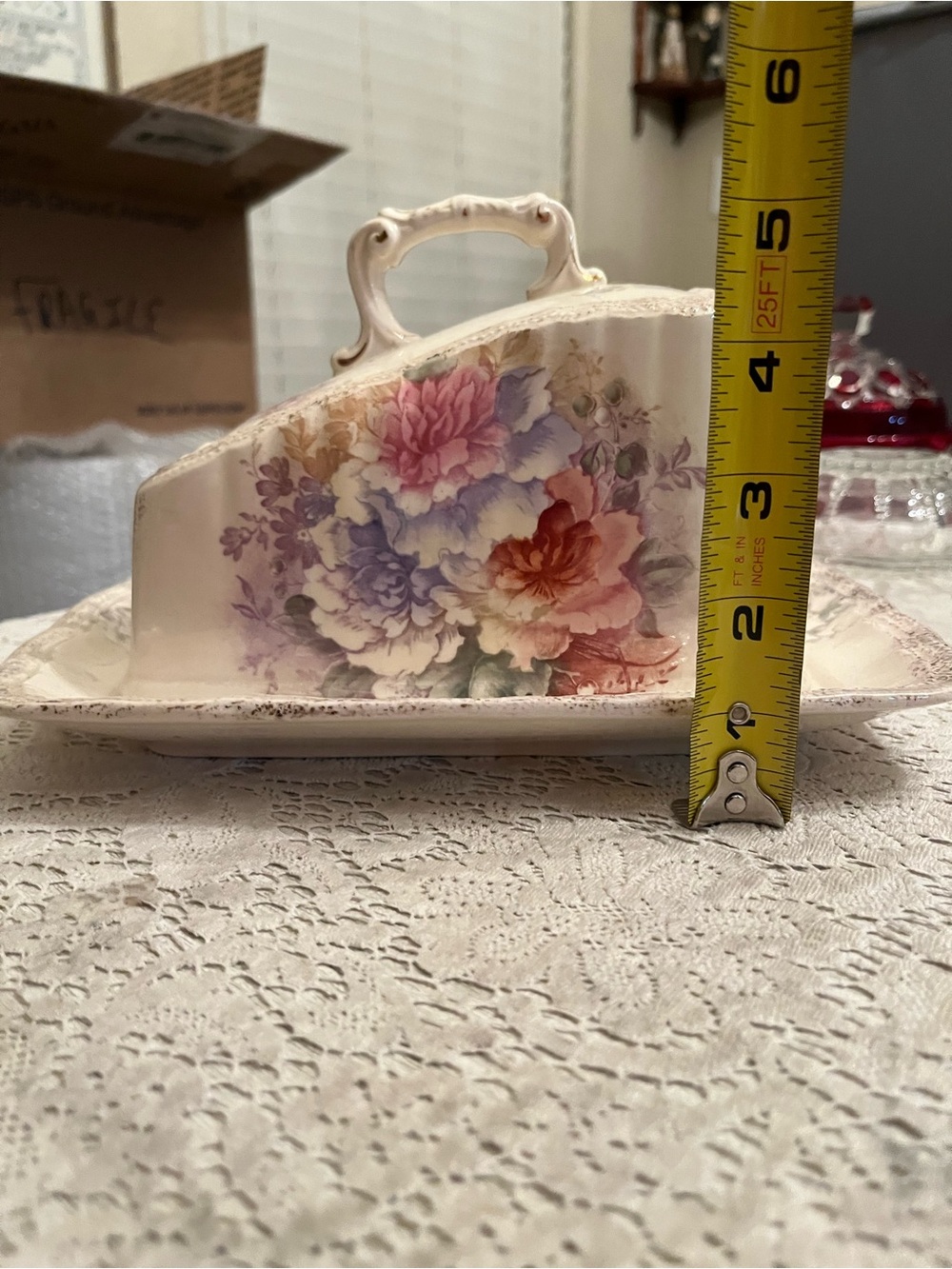 Antique Austrian Porcelain Floral Covered Dish Tray Cottagecore Decor - Picture 10 of 12